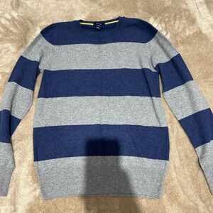 Faconnable Navy and Gray Striped Crewneck Sweater